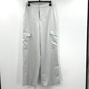 Haute Monde Light Gray Satin Wide Leg Cargo Pants Women's Medium